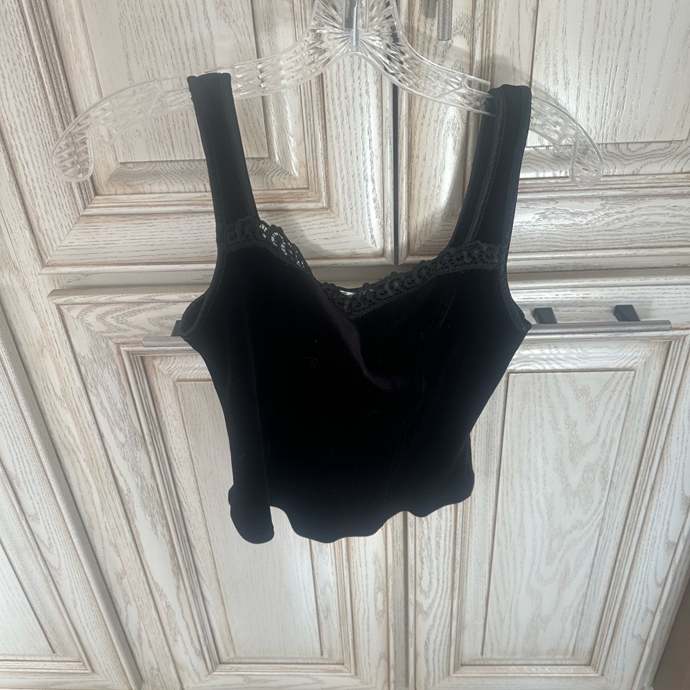 Arianne velvet lace-trimmed cropped tank top
